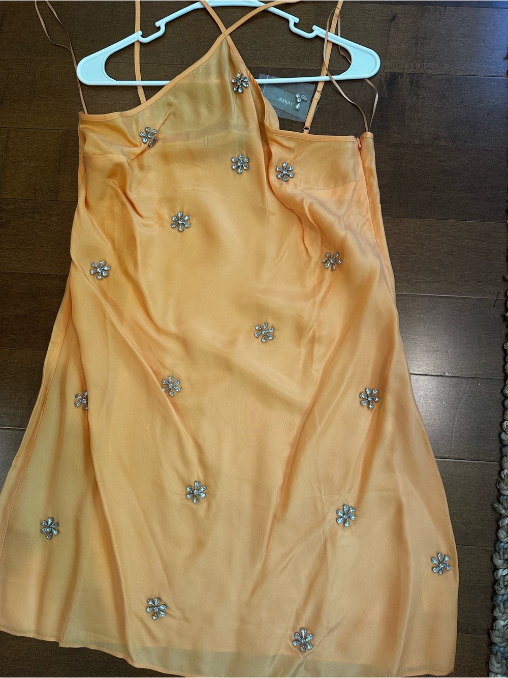 NWT Jcrew Embellished Orange Slip Dress with Floral Jewels
